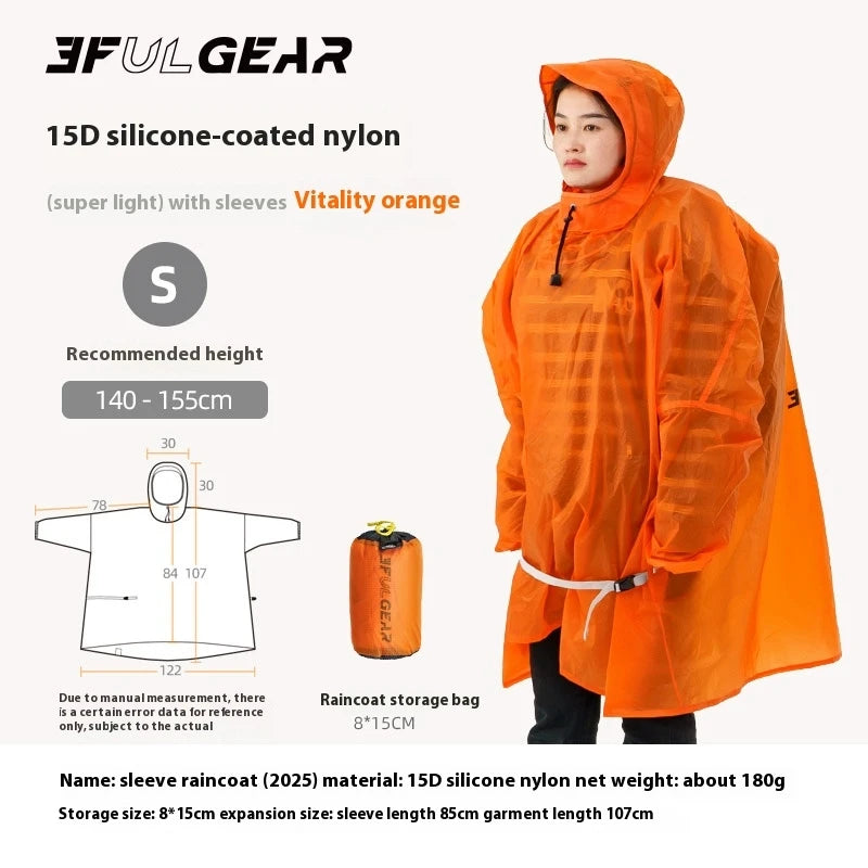 3F UL GEAR Sleeve Raincoat Lightweight Windproof and Waterproof PU5000mm 3D Silicon Coating Fabric About 180g Nylon Polyester