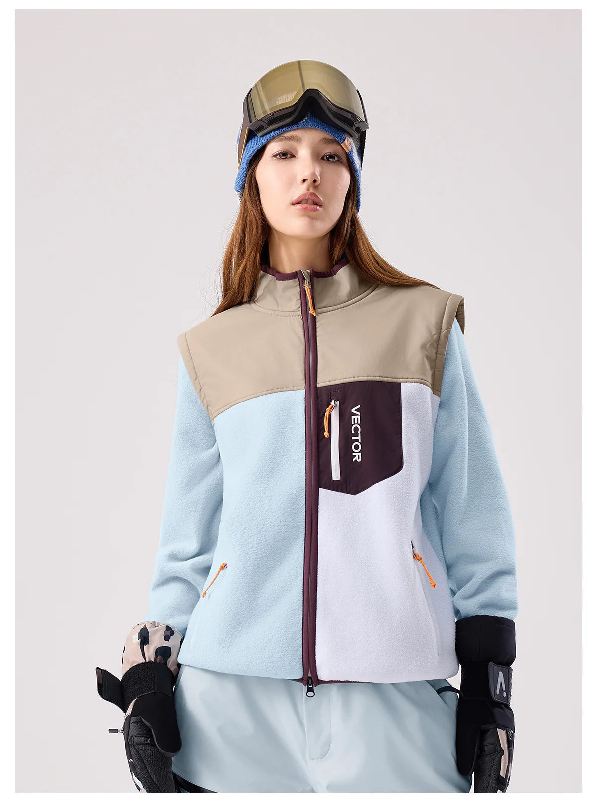 VECTOR Brand Fleece Jacket with Detachable Sleeves for Windproof Warm Anti-static Outdoor Sports Skiing Hiking Daily Wear