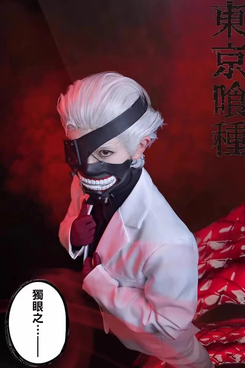 Tokyo Ghoul Mask Anime Kaneki Ken Cosplay Masks Halloween Party Masks Cosplay Ghoul Kinkiken Zipper Mouth Mask Scary Masque