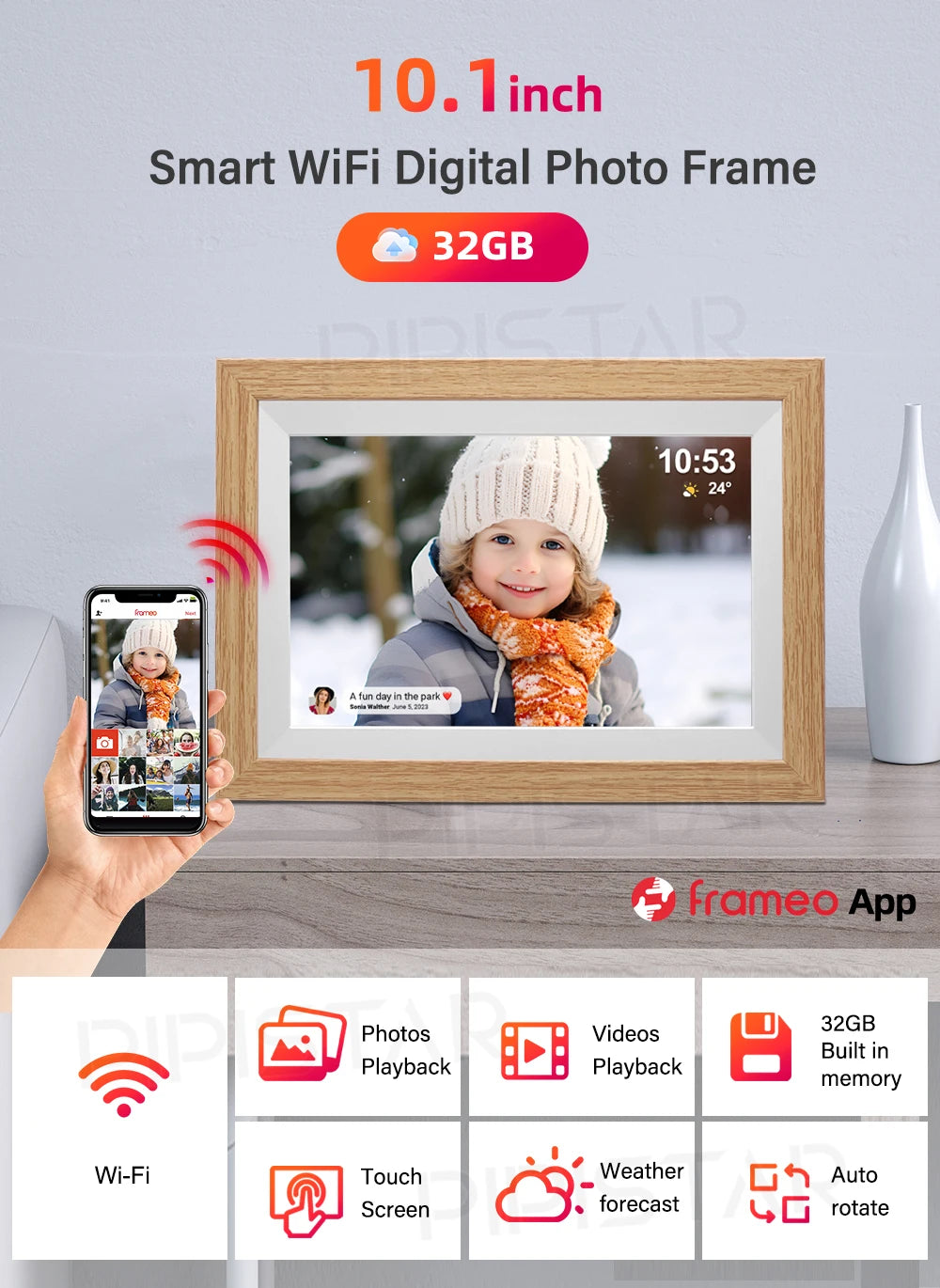 10.1-inch WiFi smart digital photo frame Frameo digital photo frame with high-definition IPS touch screen automatic rotationPicture FramesGoWisse.com