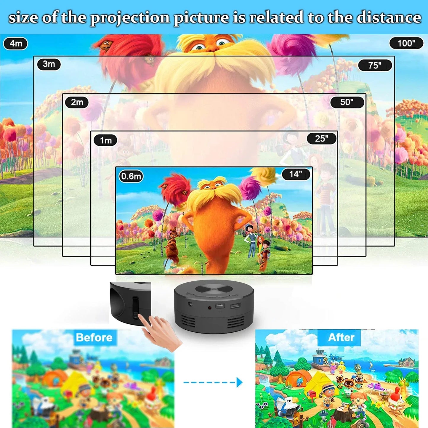 YT200 mini projector led mobile video home theater media player kids gift cinema wired same screen projector for iPhone Android
