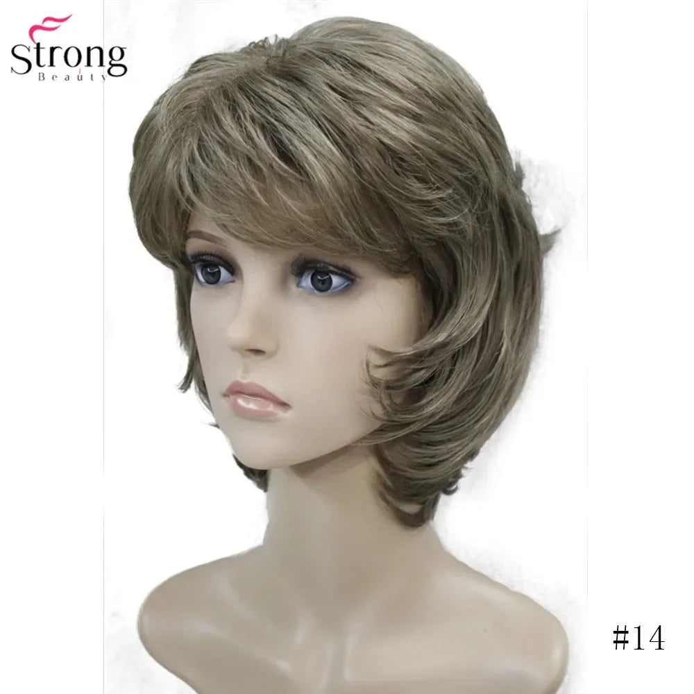 StrongBeauty Women Synthetic wig Short Hair Auburn/Blonde Natural wigs Capless Layered Hairstyles
