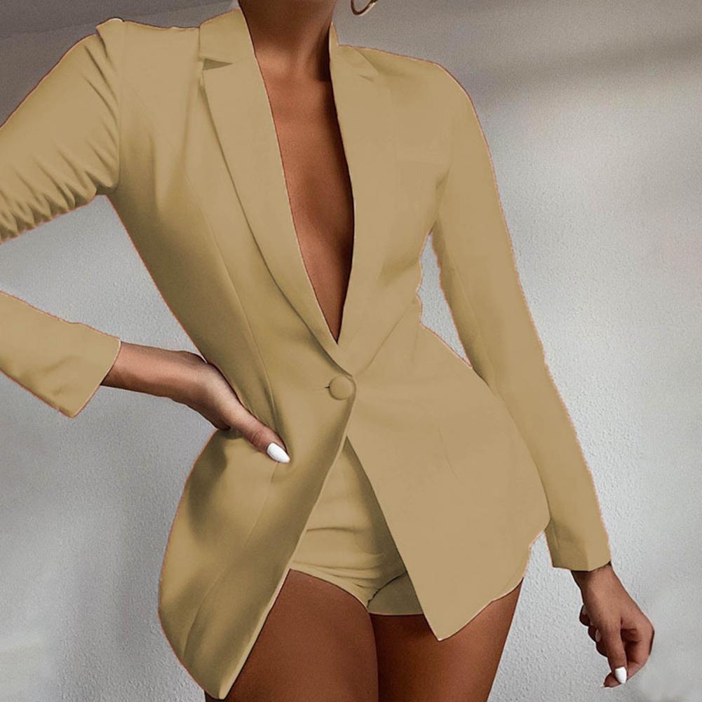 Women Suit Coat Single Button Lapel Deep V Neck Solid Color Formal Business OL Commute Lady Coat Jacket Slim Fit Blazer