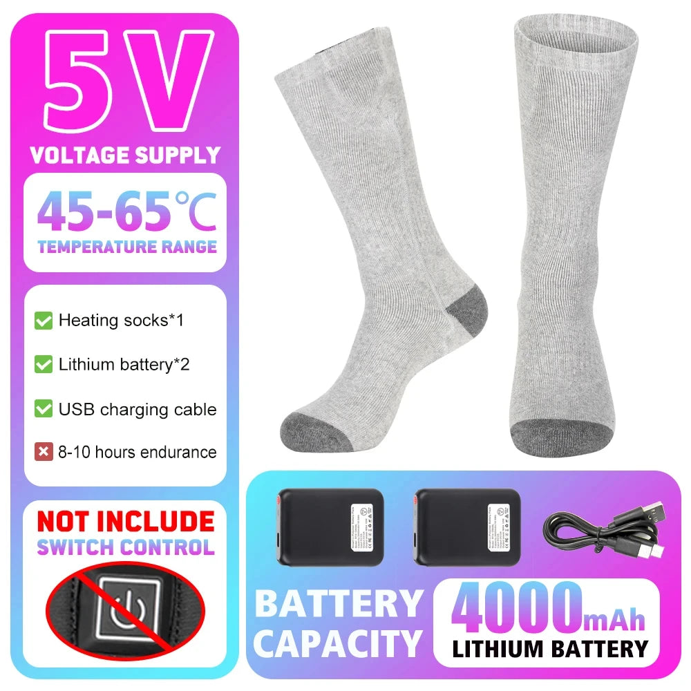 Winter Heated Sock Rechargeable Battery Stocking Men Women Electric Heating Ski Socks Sports Thermal Warmer Foot