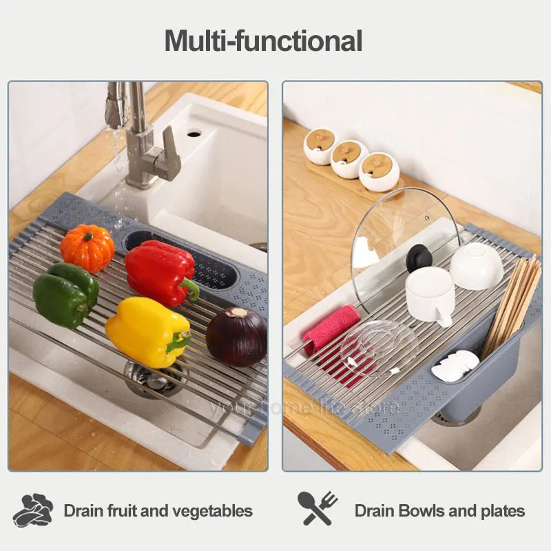 Kitchen Rolling Dish Drainer Roll Up Dish Drying Rack Over The Sink kitchen accessories,storage organization Foldable bowl shelf
