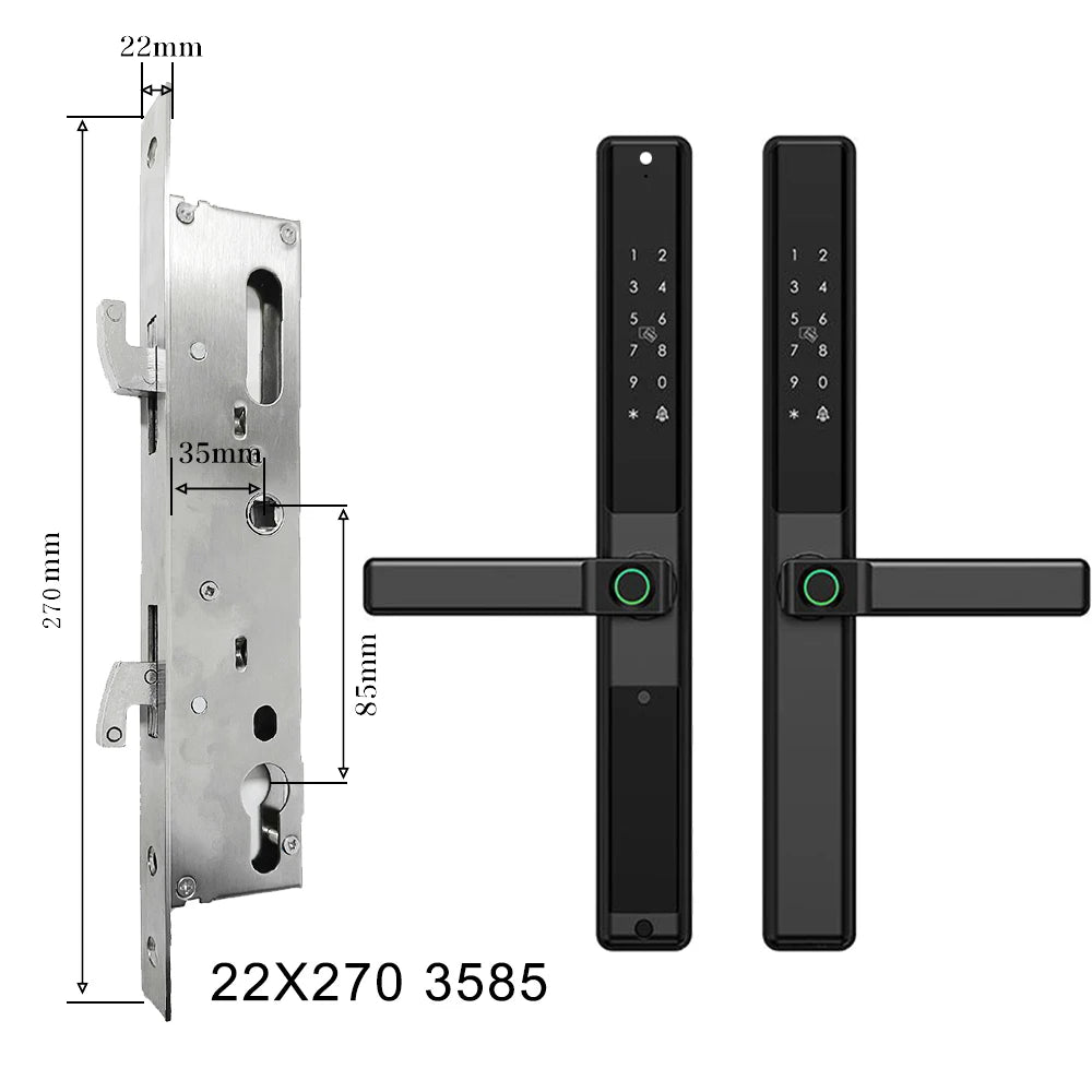Waterproof Sliding Door Smart Lock Tuya WiFi Fingerprint Digital Code RFID Card Anti-Lock Aluminum Double-Side Electronic Lock