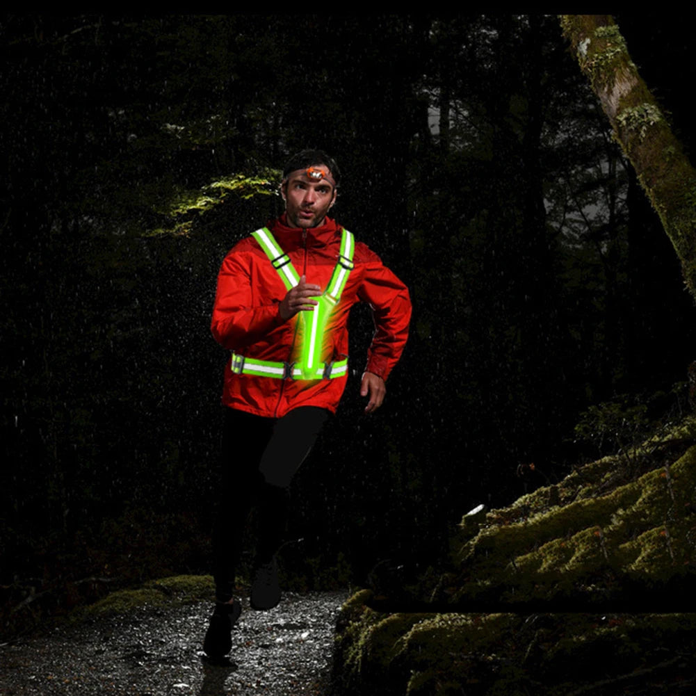 High Visibility Safety Reflective Vest USB Rechargeable LED Running Light Adjustable Cycling Vest Night Warning Work Sports Vest