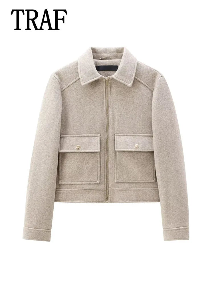 Women's Zipper Jacket Coat New Winter Long Sleeve Pocket Outerwear Coat Short Street Elegant Women's Jacket