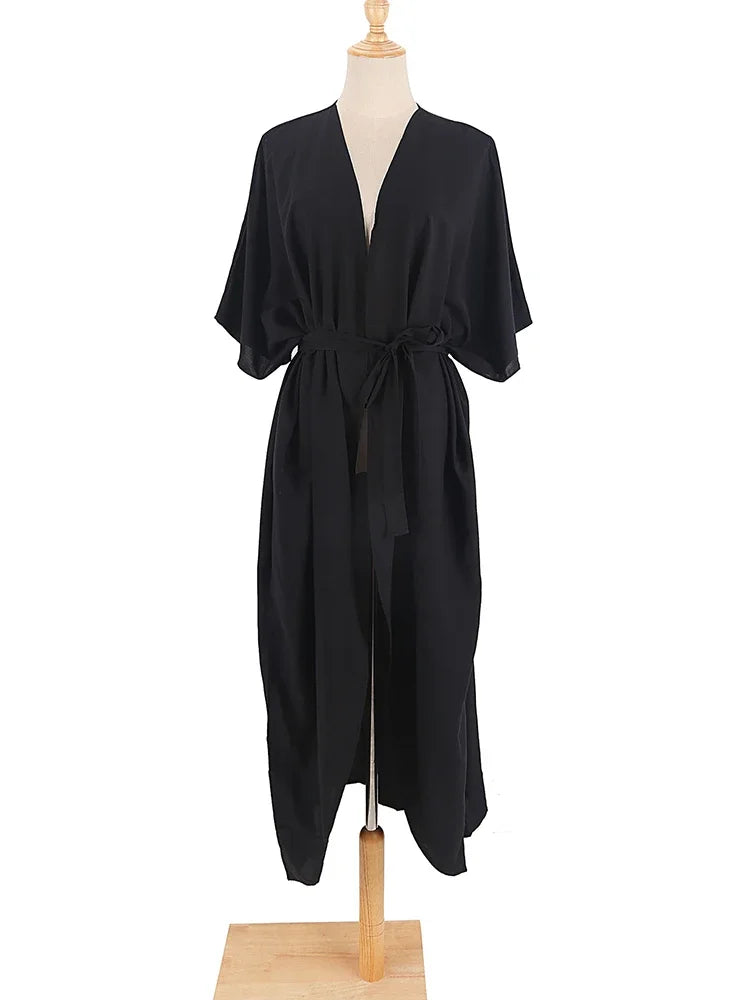 New Boho Beach Kimono Swimwear Women Cotton Holiday Summer Women's Tunic Beachwear Outfits Solid Oversize Cover-Ups