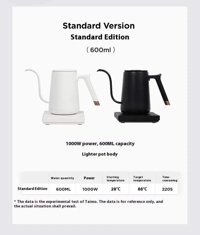 Timemore Fish Smart Electric Pour Over Kettle 600ml 220v Fine Mouth Temperature Control Customize Hand Brew Coffee Pot