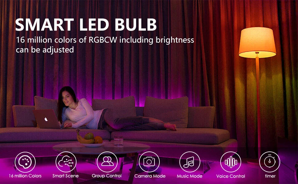 220V 110V WiFi Smart LED Bulb 9W 10W E27/E26 RGB+CCT Indoor Light Alexa Google Home Together APP Timing Dimming