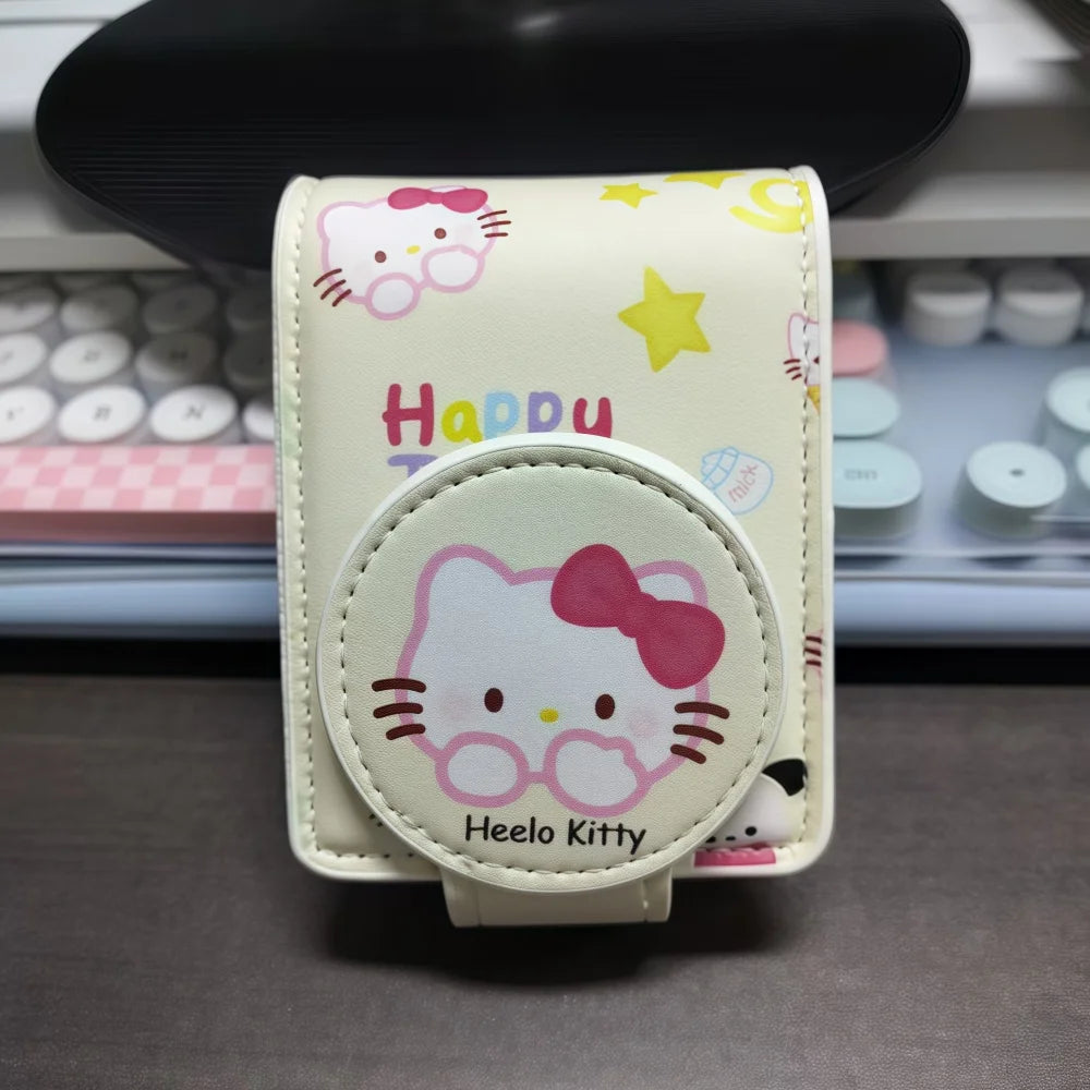 Hello Kitty Fashion Portable Makeup Mirror with Cosmetic Bag Lightweight Travel Touch-up Kit Protective Case Storage Best Gift