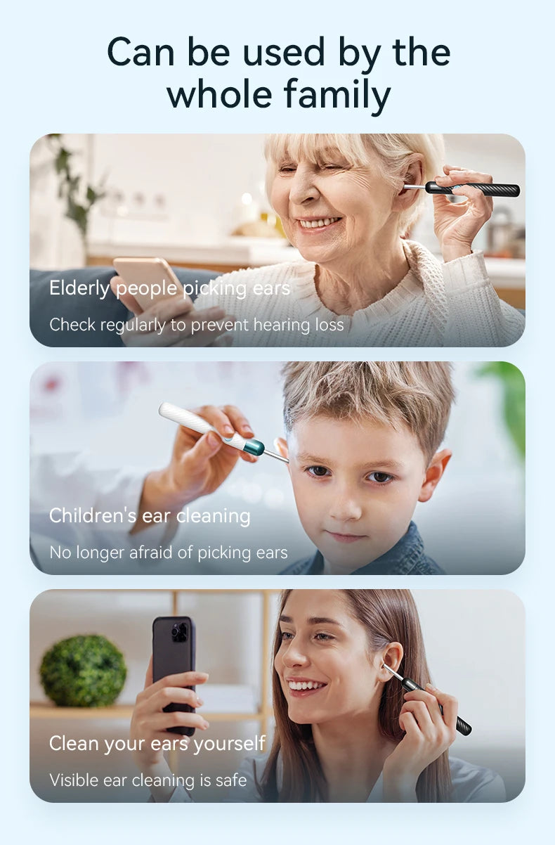 Wireless Ear Wax Removal With Camera Rechargeable Ear Cleaner 8 Megapixels Ear Check Camera with 6 Pcs Ear Spoon Set Canal Clean