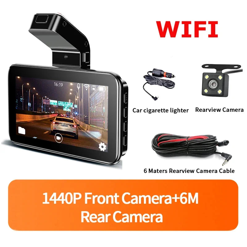 WIFI DVR Recorder Dashcam 1440P Dash Car Dash Cam Camera Dual Lens Built In G-Sensor Loop Recording Parking Monitoring