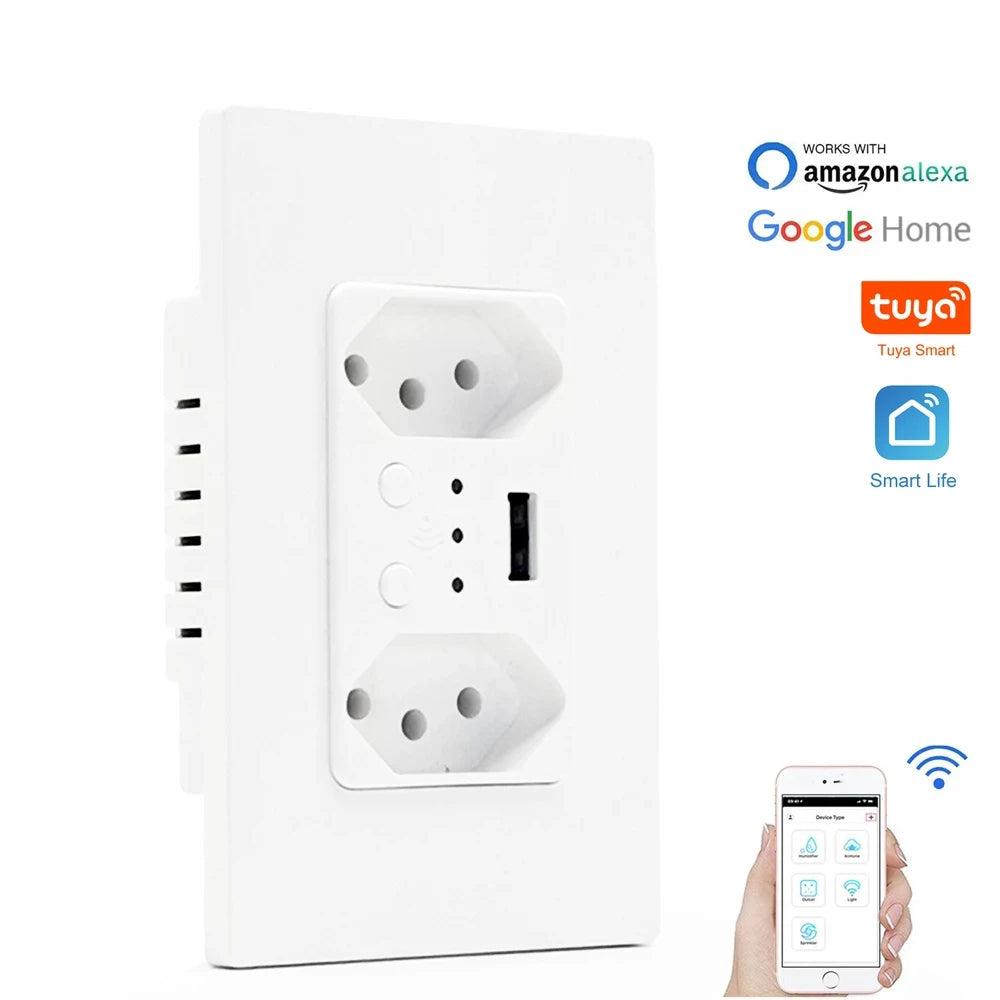Melery Brazil WiFi Smart Wall Socket USB Tuya Electrical Plug Outlet PC/Glass Panel Alexa Google Home,Whole House Intelligence