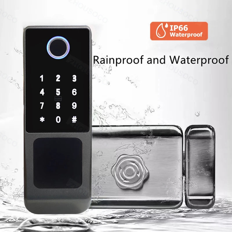 Tuya Wifi Waterproof Outdoor Smart Door Lock TTLock App Fingerprint Lock Card Code Remote Unlock Keyless Digital Electronic Lock