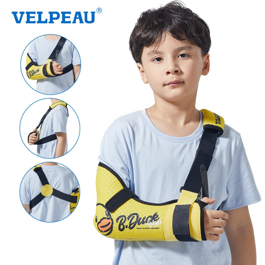 VELPEAU Kids Arm Sling Shoulder Immobilizer with Waist Strap, Sponge Filled Design, Arm Support Brace for Children, Boys, Girls