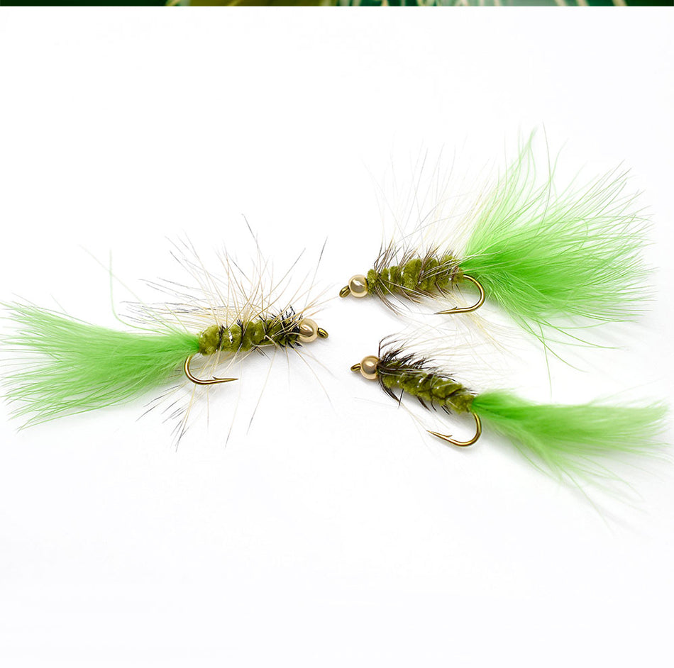 MNFT 10Pcs Goldhead Trout Fishing Flies Lures 10# Barbed Hooks - Bead Head Fishing Fly