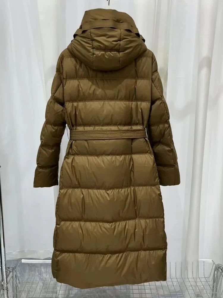 Fashionable Autumn Winter New 2025 Winter Women Thick White Duck Down Jacket Female Long Hooded Puffer Coat Ladies Outerwear