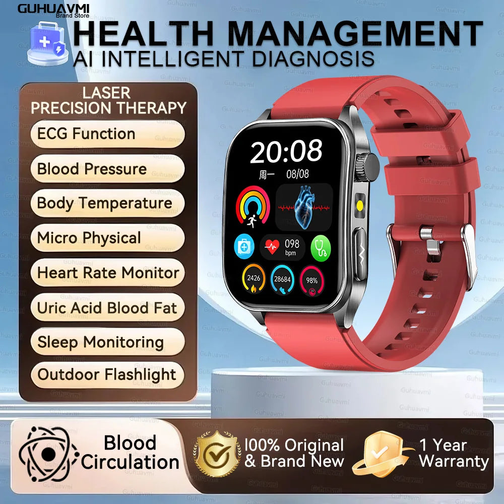 2025 New Mcro Phsical Examination 650nm Laser Therapy ECG Urci Acid Blood Fat Smart Watch Men Blood Pressure Heart Rate Bracelet