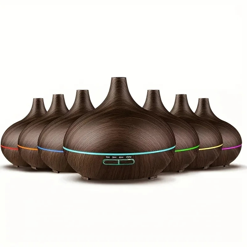 550ml Aromatherapy Essential Oil Diffuser Wood Grain Remote Control Ultrasonic Air Humidifier Cool 7 Color LED Light With 6 Oils