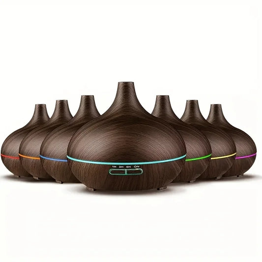 550ml Aromatherapy Essential Oil Diffuser Wood Grain Remote Control Ultrasonic Air Humidifier Cool 7 Color LED Light With 6 Oils