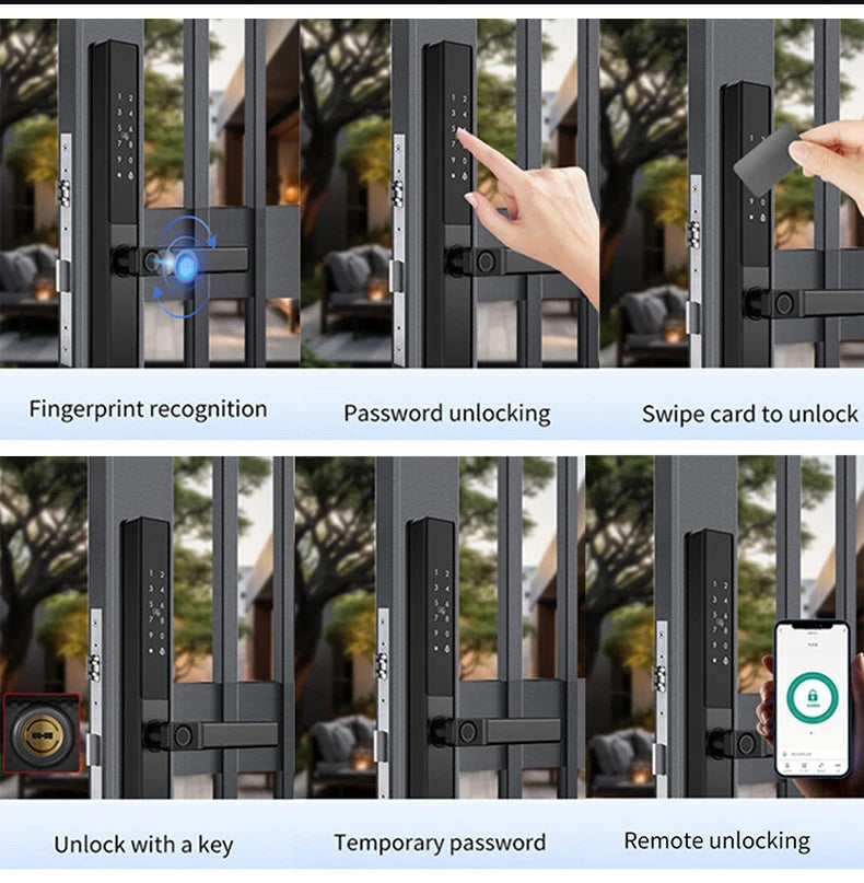 Waterproof Sliding Door Smart Lock Tuya WiFi Fingerprint Digital Code RFID Card Anti-Lock Aluminum Double-Side Electronic Lock