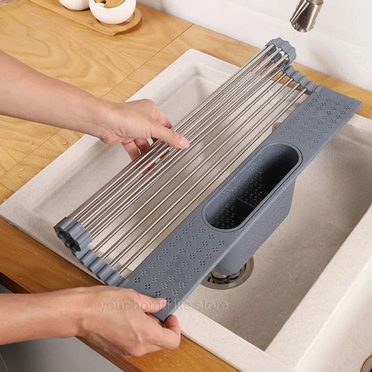 Kitchen Rolling Dish Drainer Roll Up Dish Drying Rack Over The Sink kitchen accessories,storage organization Foldable bowl shelf