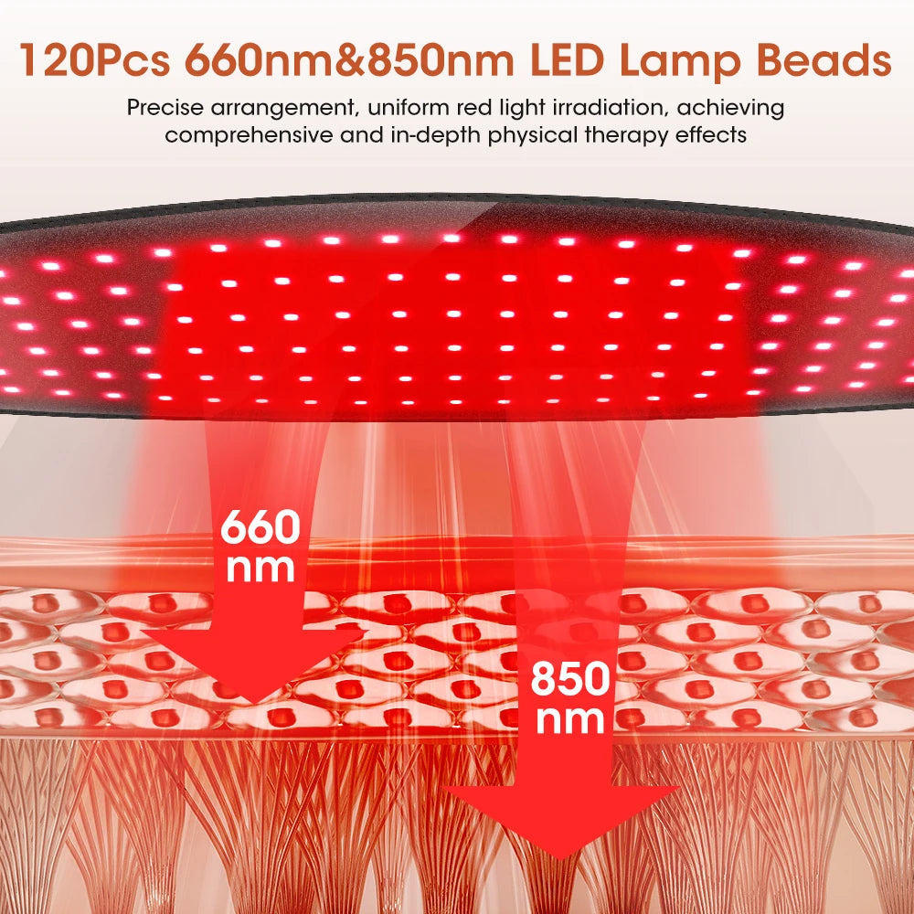 LED Red Light Belt 120Pcs 660nm & 850nm Beads Household Waist Belt Skin Rejuvenation Fatigue Reduction Direct Plug Power Supply