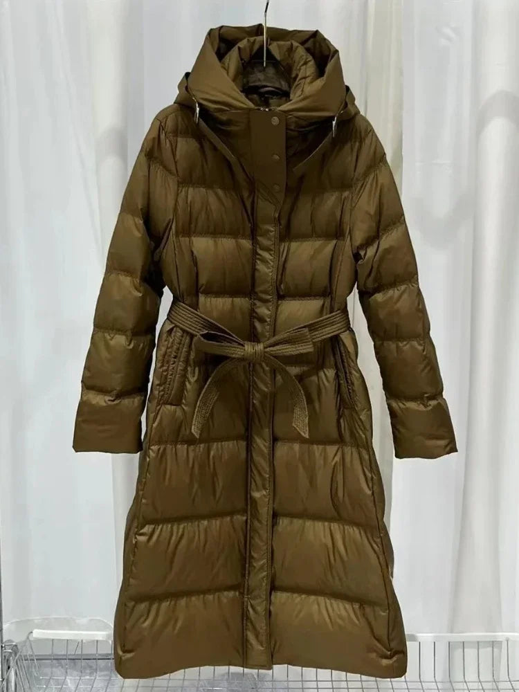 Fashionable Autumn Winter New 2025 Winter Women Thick White Duck Down Jacket Female Long Hooded Puffer Coat Ladies Outerwear