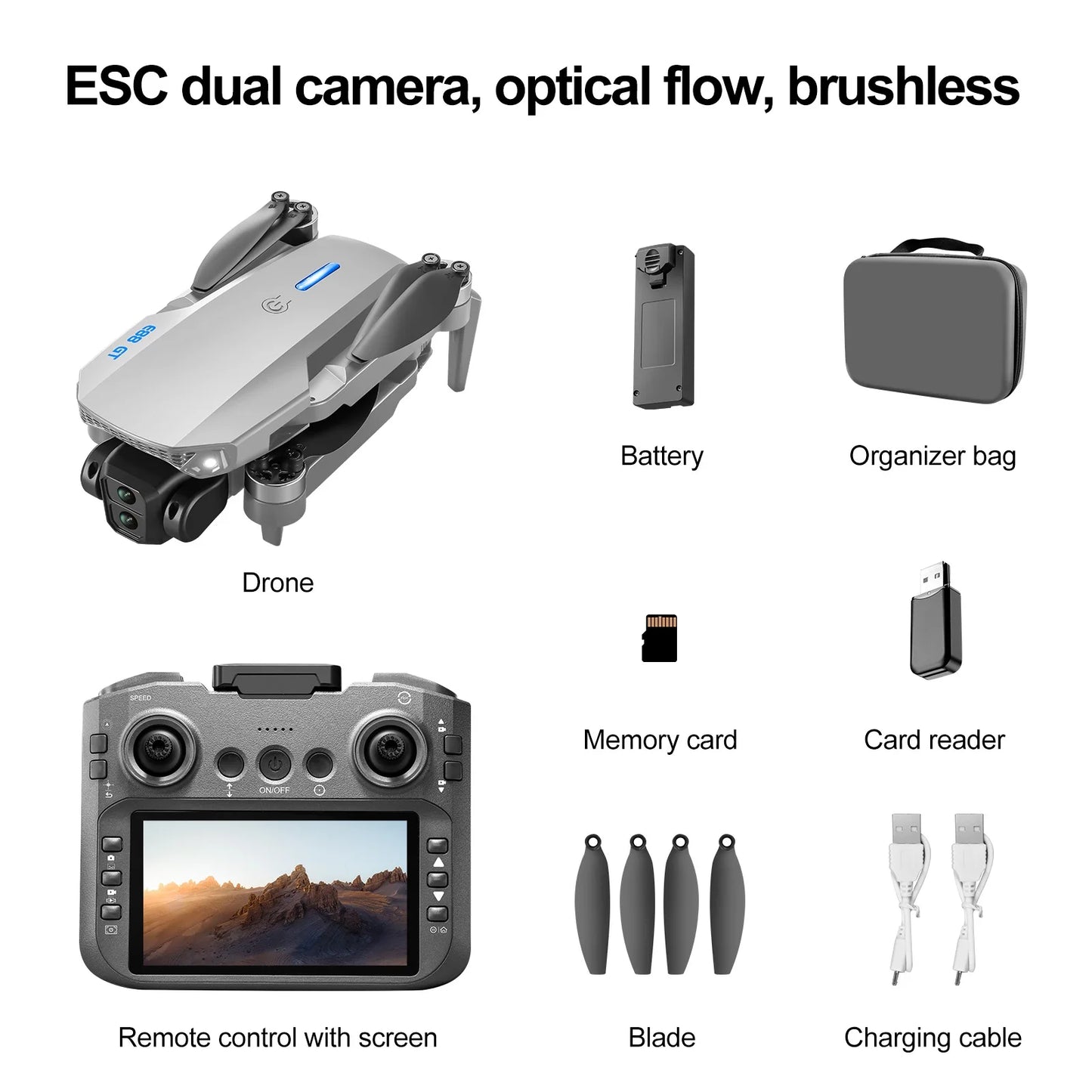 E88GT Drone 8K Professional HD 360° Dual Camera 12.5cm Screen Remote Control Brushless Motors Obstacle Avoidance Quadcopte 2025