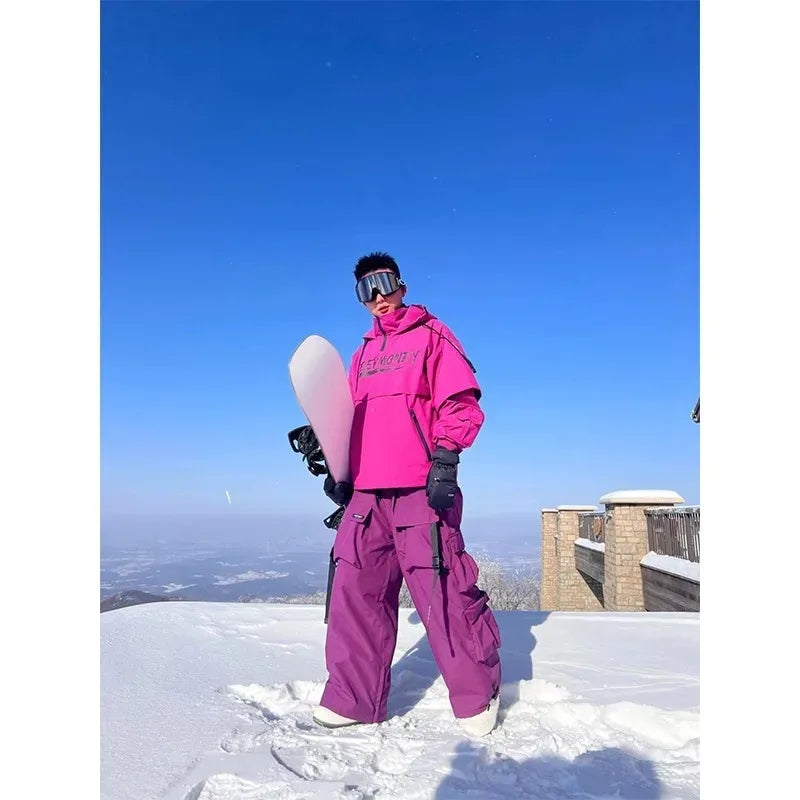Warm Violet Ski Pants for Women and Men Thickened Skiing Trousers Waterproof American Heavy Industry Snowboarding Pants