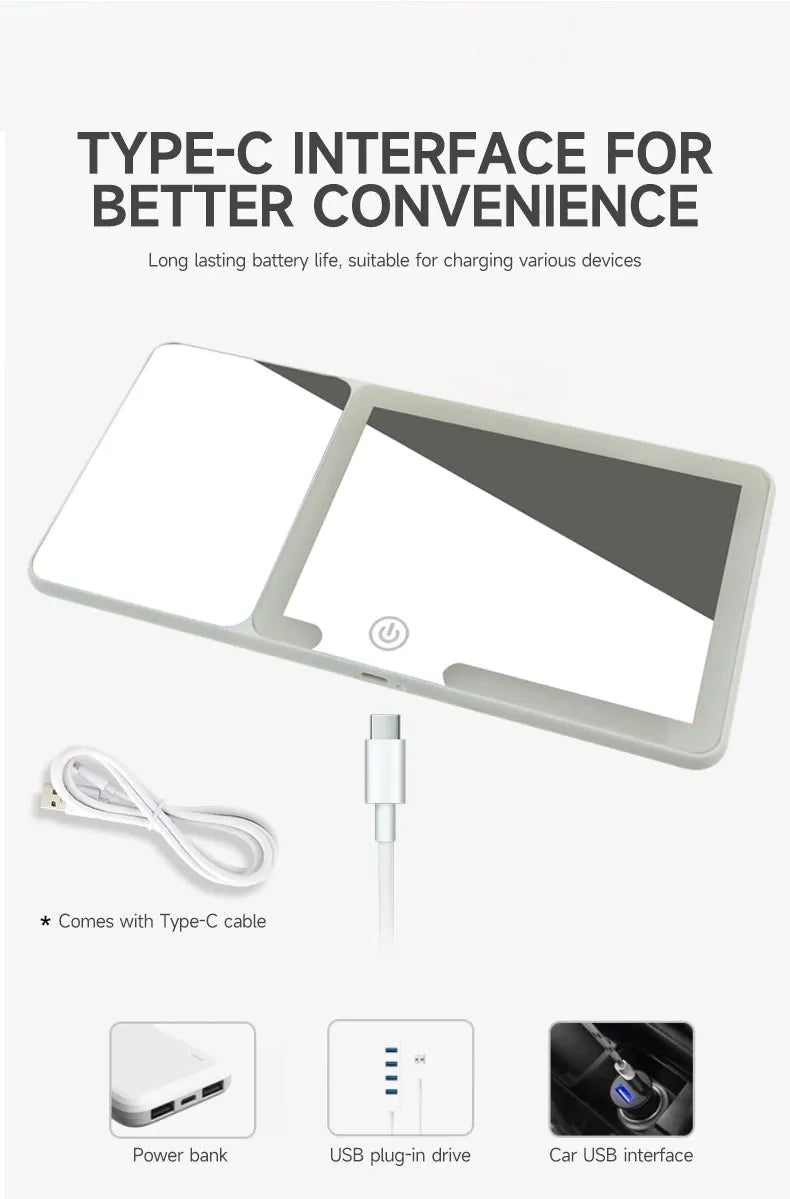 Car Sun Visor Makeup Mirror LED Touch Screen Adjustable Brightness Auto Interior Makeup HD Mirror with Magnifying Glass