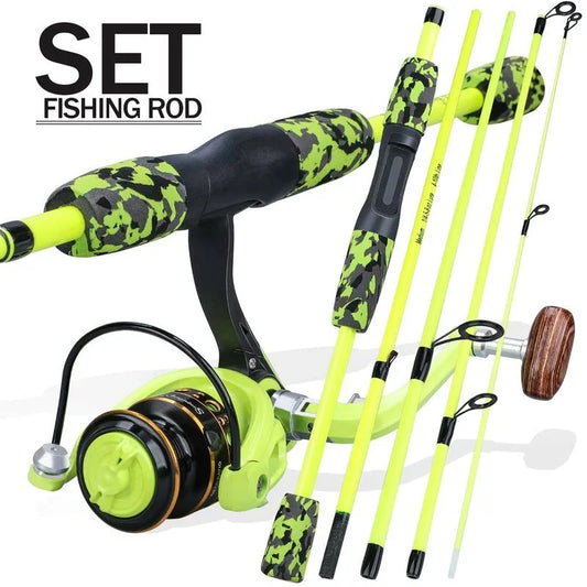 Sougayilang Portable 5 Section Red/yellow Fishing Rod Combo 170cm Fishing Rod and  1000 2000 3000 Spinning Reel Set