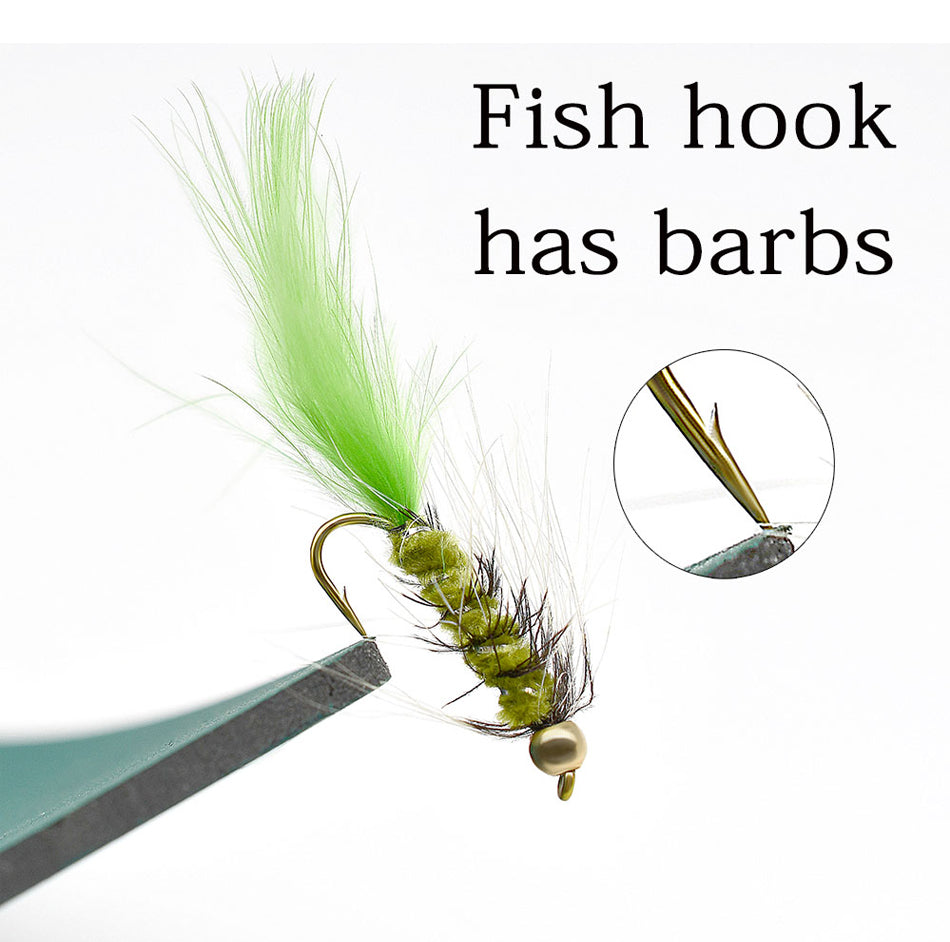 MNFT 10Pcs Goldhead Trout Fishing Flies Lures 10# Barbed Hooks - Bead Head Fishing Fly