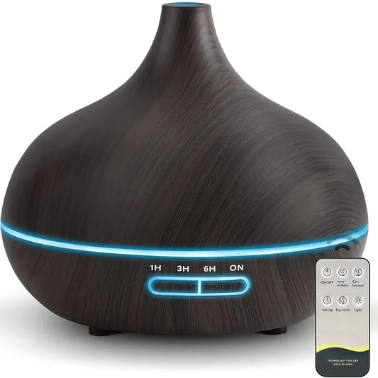 550ml Aromatherapy Essential Oil Diffuser Wood Grain Remote Control Ultrasonic Air Humidifier Cool 7 Color LED Light With 6 Oils