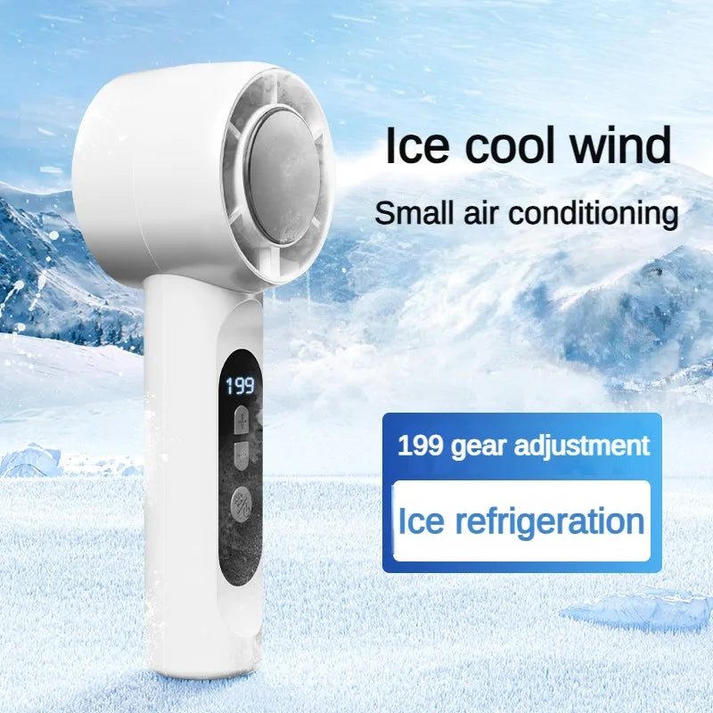 Handheld Portable Fan 199-Speed Desktop Fan USB Rechargeable Cooling Refrigeration Fan LED Display For Home Office Travel 