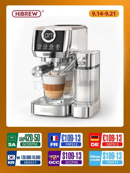 HiBREW  3 in 1 Semi Automatic Espresso Cappuccino Latte Coffee Machine Automatic Milk Froth Ground Coffee Stainless Steels H13A