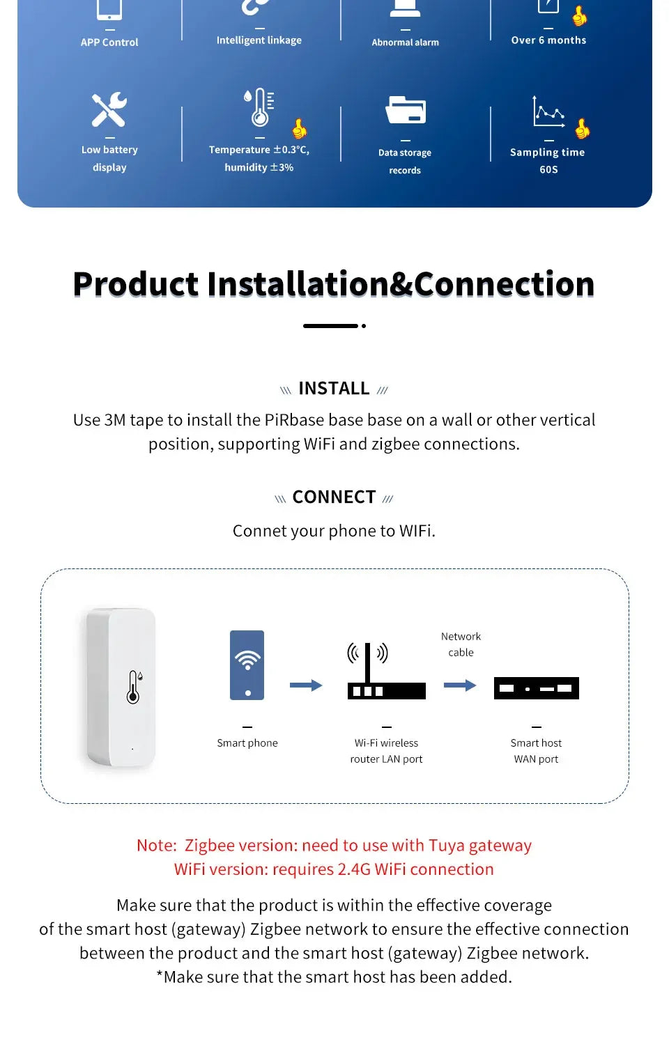 Support Tuya Zigbee Temperature Humidity Sensor Smart Home Device Compatible with Google Home Alexa for Environmental Monitoring