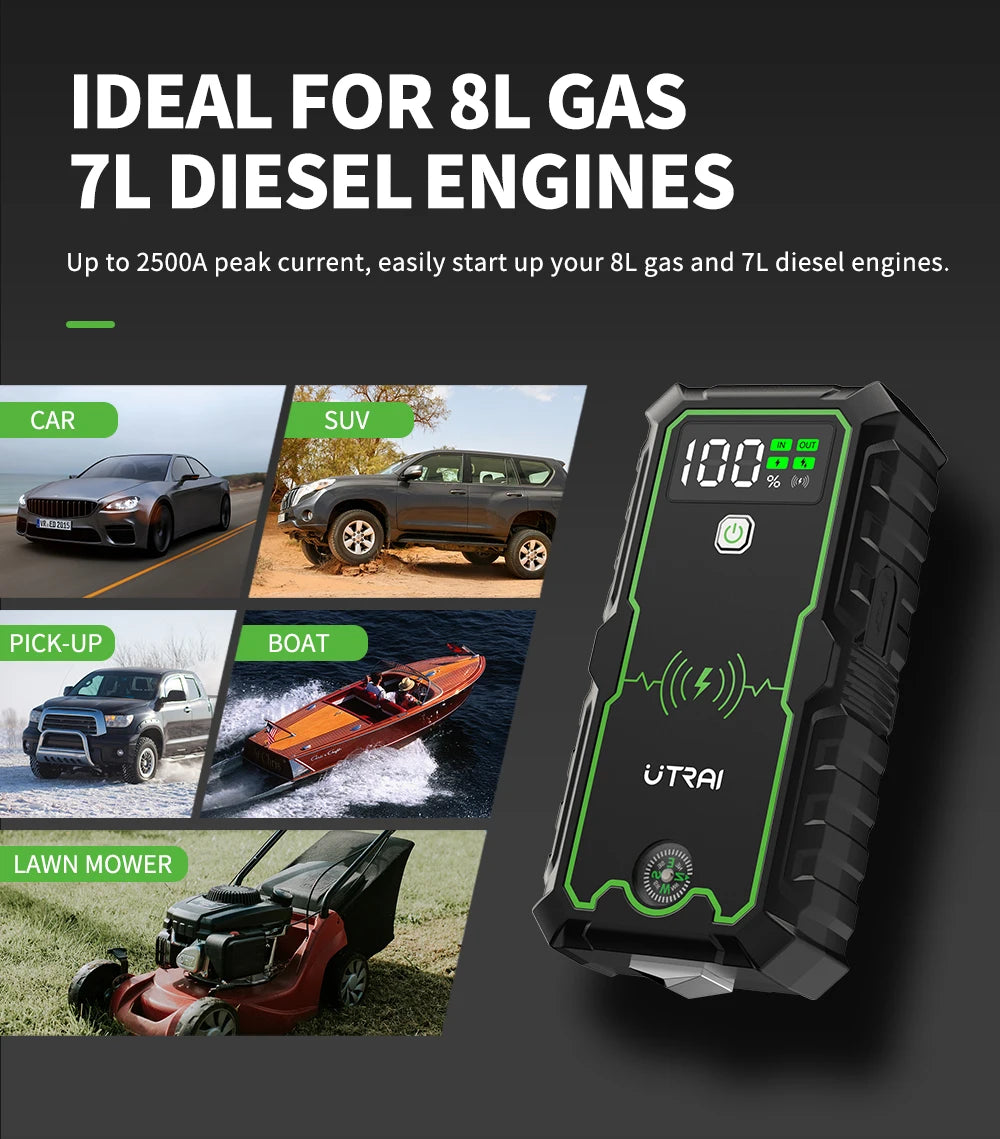 UTRAI Power Bank 2500A Jump Starter Portable Charger Car Booster 12V Auto Starting Device Emergency Car Battery Starter