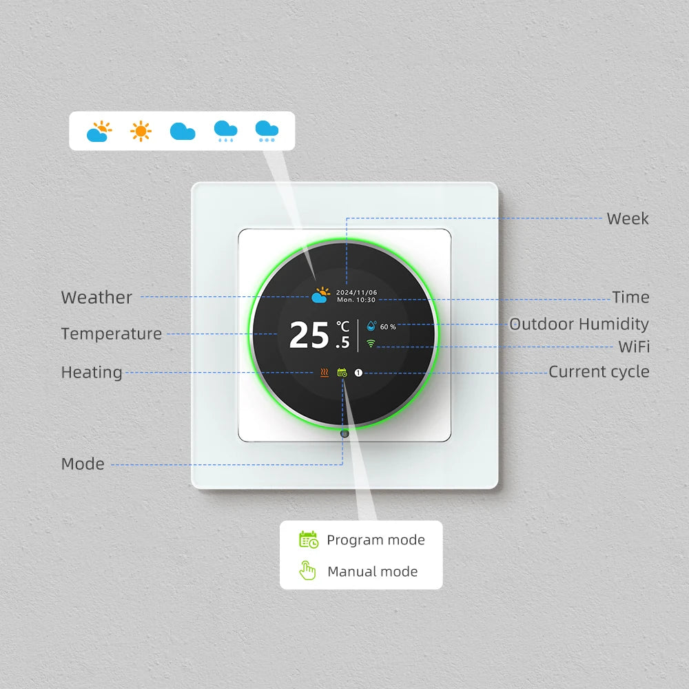 AVATTO Tuya WiFi Smart Knob Thermostat Temperature Controller For Water Gas Boiler Electric Heating Works With Alexa Google Home