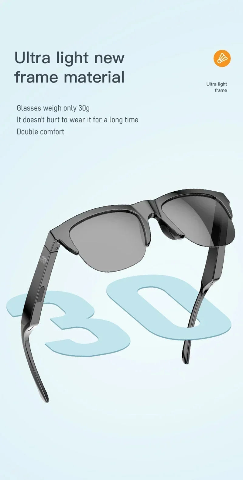 Xiaomi MIJIA Smart Sunglasses Glasses Waterproof Anti-UV Bluetooth Call Outdoor Sports Headphones HIFI Blue Light For Men Women