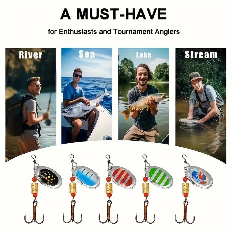 10pcs/set Waterdrop Metal Spoon Spinner Fishing Lure with Hook Artificial Bait Kit for Freshwater and Saltwater