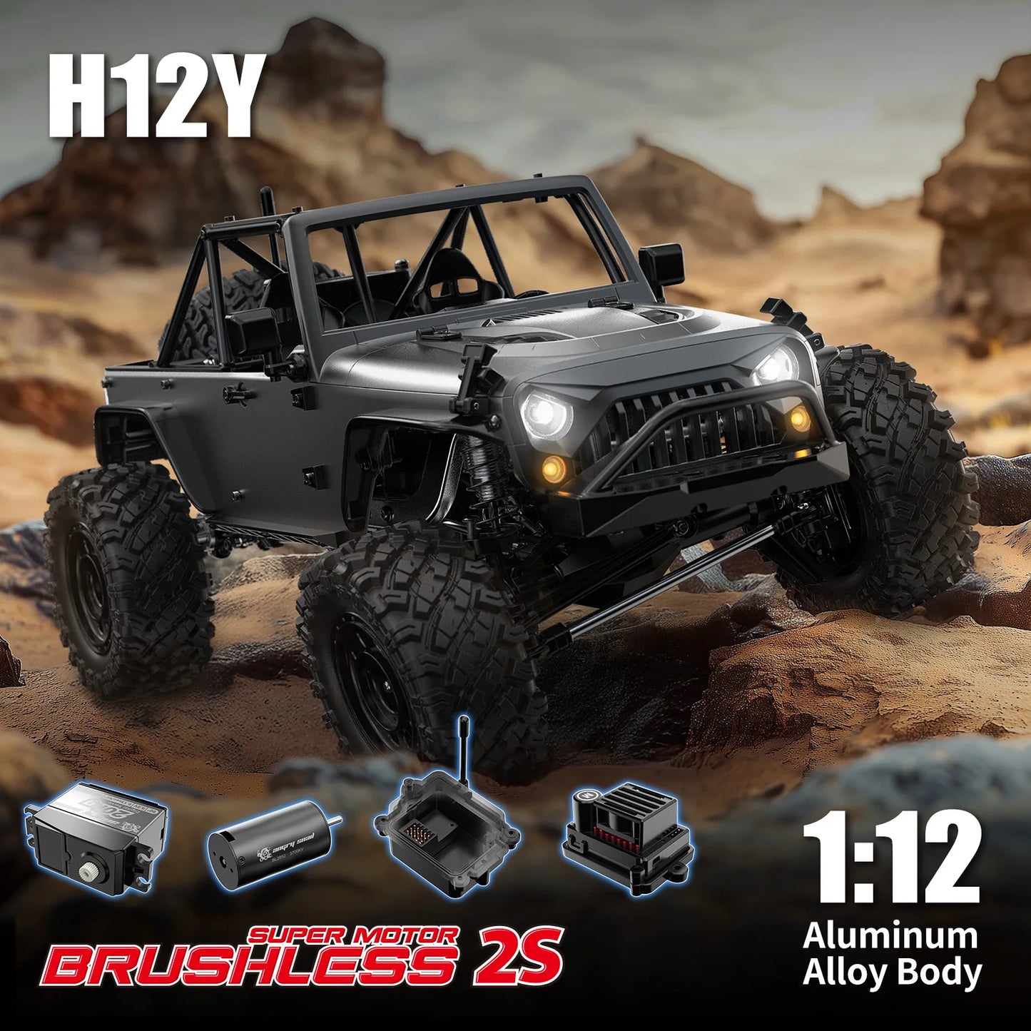 HYPER GO MJX H12Y+ H12Y 1/12 RC Car 4WD Brushless 2.4G Remote Control Cars Off-Road RC Truck