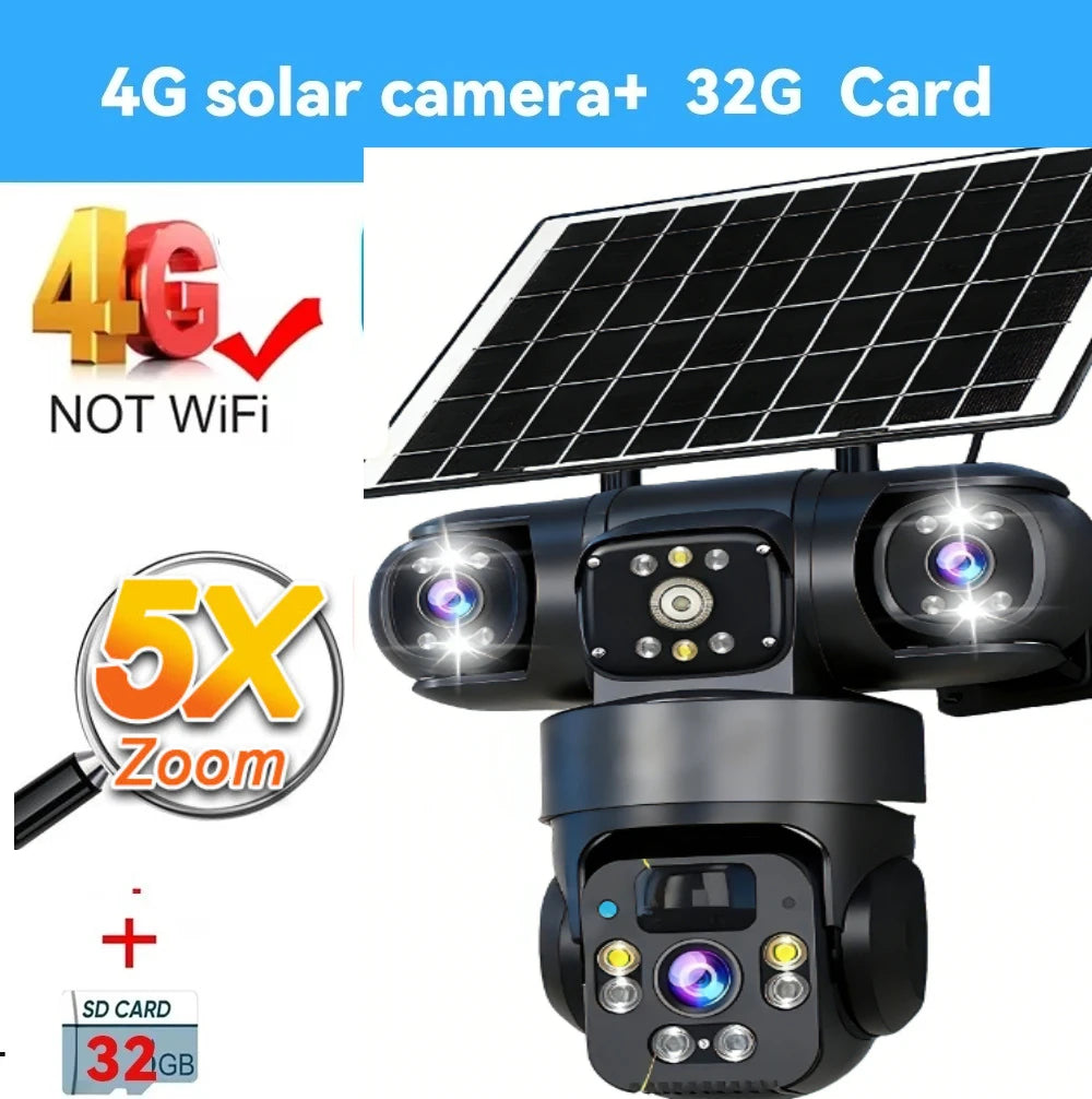 8K 15MP Three Screen 10X Zoom Wifi Surveillance Camera V380 Pro 4G Camera Solar Outdoor Waterproof Battery Security CCTV Solar