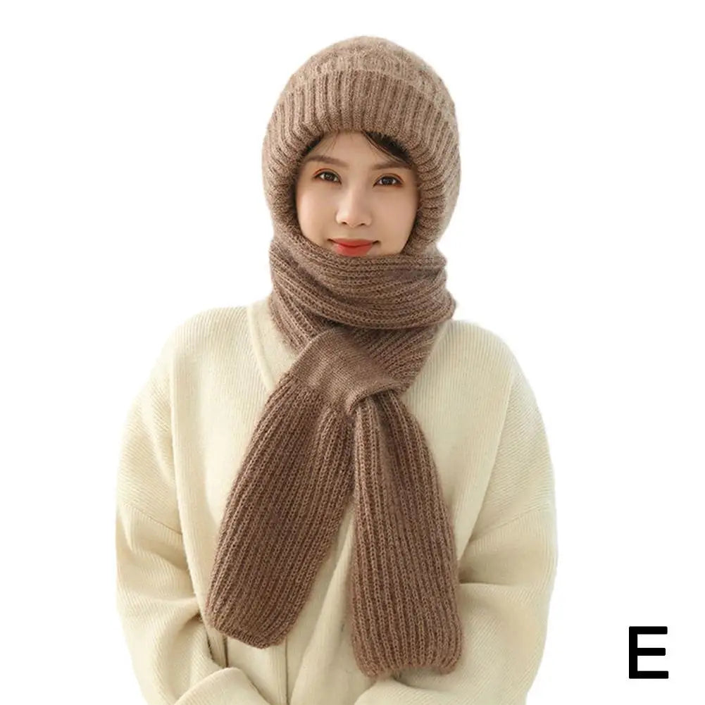 Winter Knitted Integrated Hat Scarf Set Cold Proof Ear Protection Scarf Warm Beanies Cycling Windproof Ladies Outdoor Caps