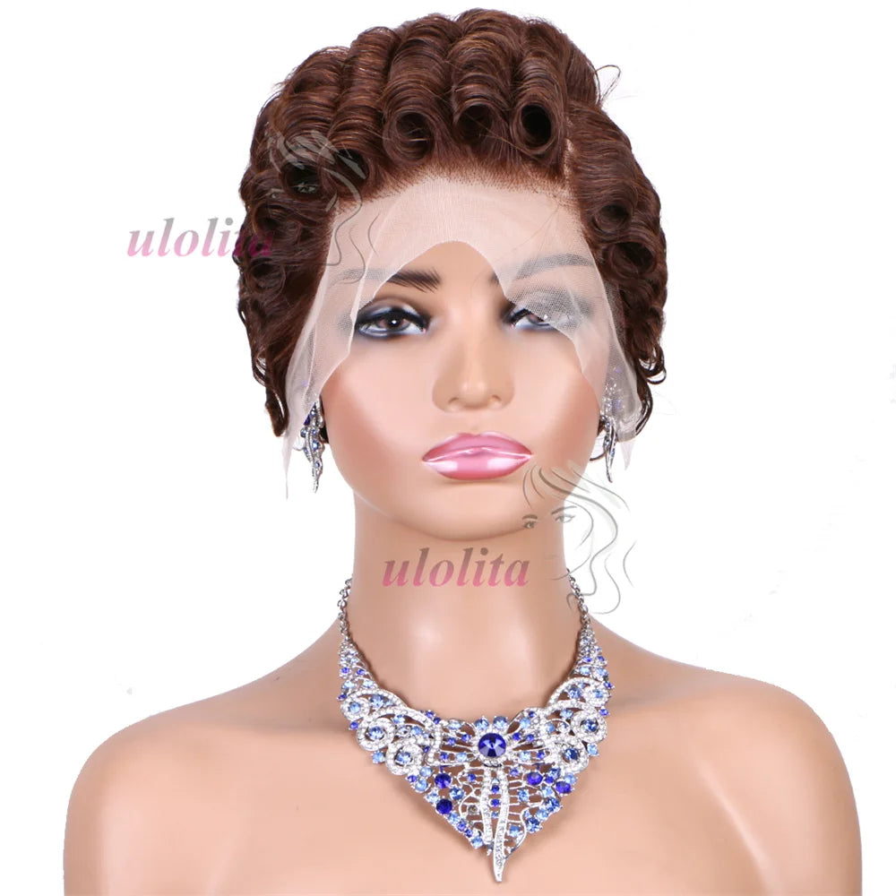 Pixie Cut Wig Short Curly Lace Front Human Hair Wigs For Black Women Raw Indian Finger Wave 13x4 Transparent Lace Frontal Wigs