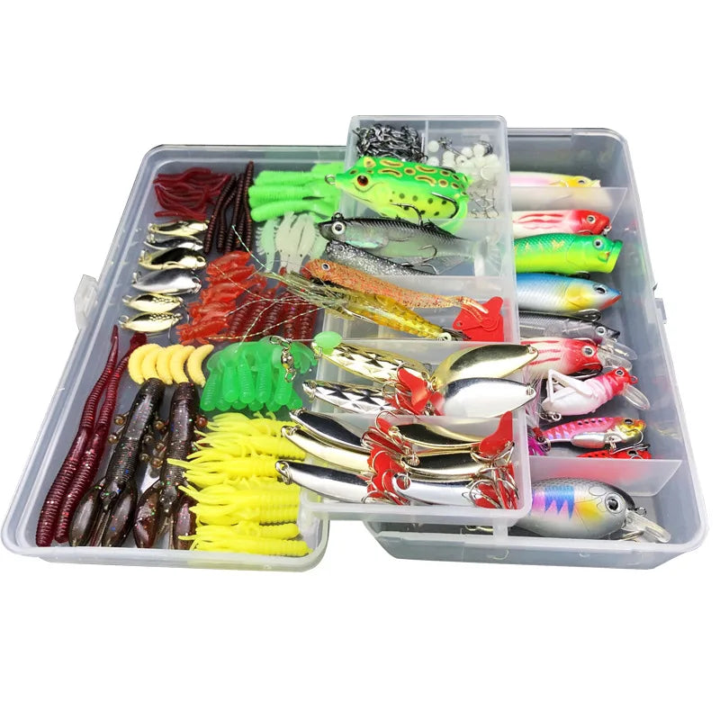 Fishing Lure Kit Soft and Hard Bait Set Gear Layer Minnow Metal Jig Spoon For Bass Pike Crank Tackle Accessories with Box