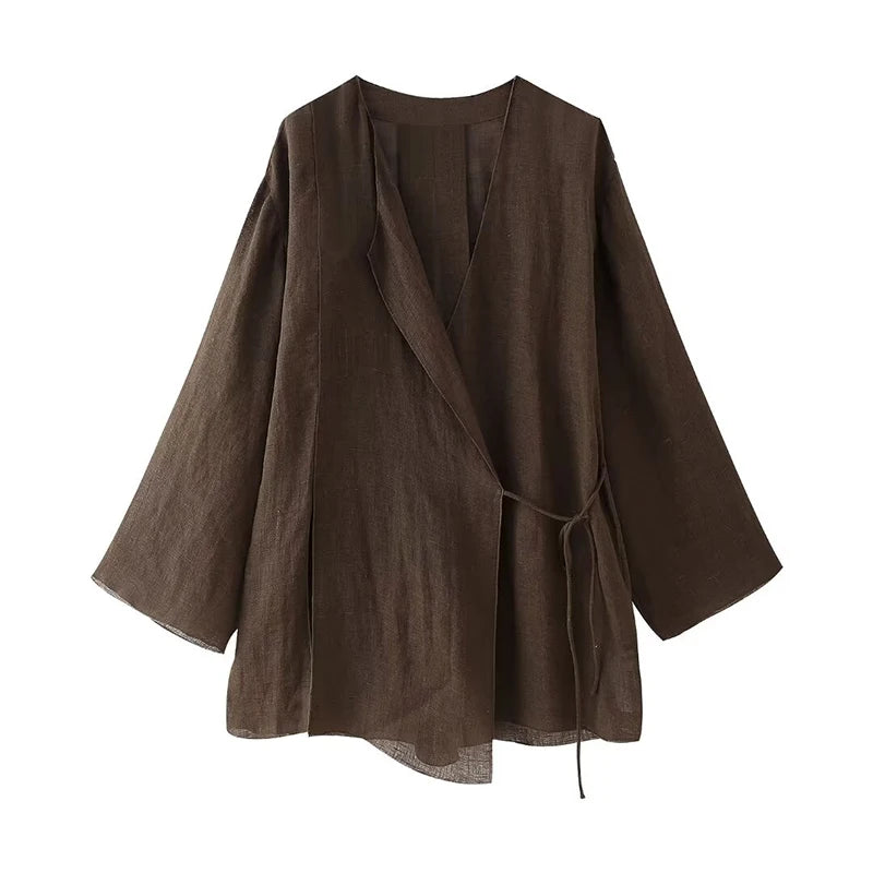 RAFZNB Wide Leg Pants Sets 2 Pieces Women Fashion Lace Up Kimono Tops Women's Suit Two Piece Set Spring Women Outfit
