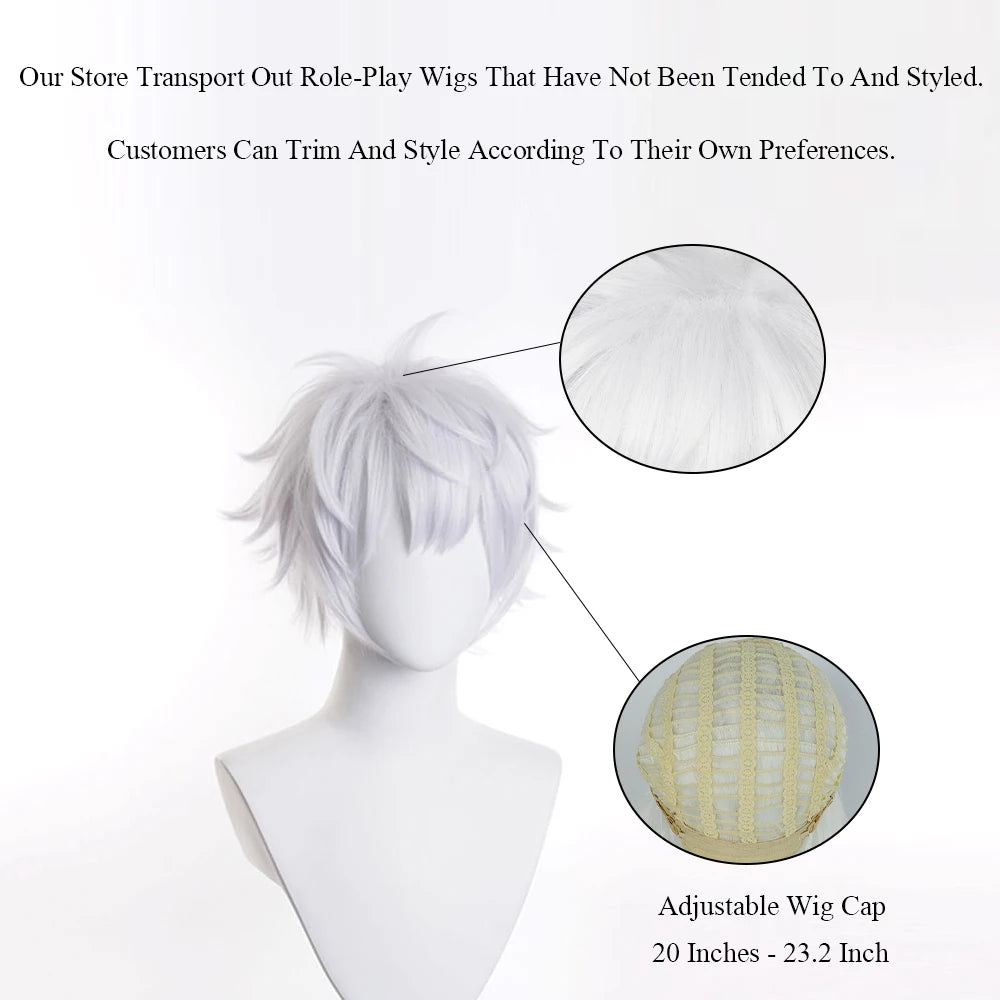 Short White Synthetic Straight Wig Anime Game Cosplay Heat Resistant Fluffy Men Wig for Daily Party